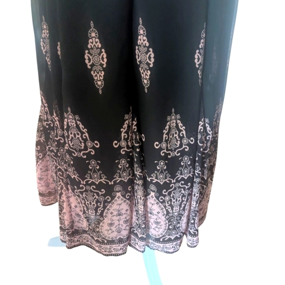 Dressbarn Black/ Blush Pink Print Flowy Chiffon Babydoll Fairy Slip Dress Sz 8 - Picture 6 of 12